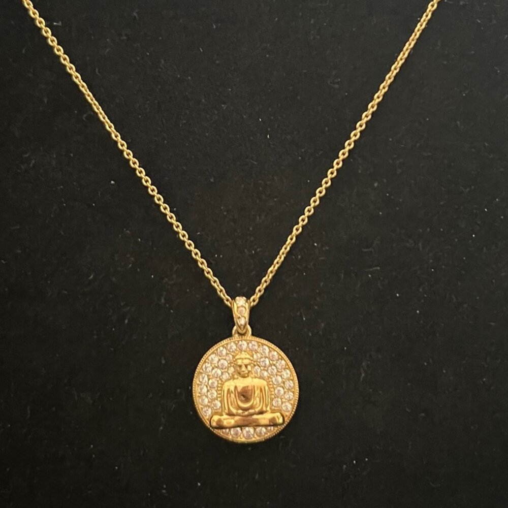 Buddha Pendant Gold and CZ Necklace